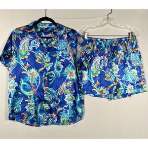 LAUREN Ralph Lauren Pajama Lounge Set Blue Paisley Floral Short Sleeve Shorts Lg